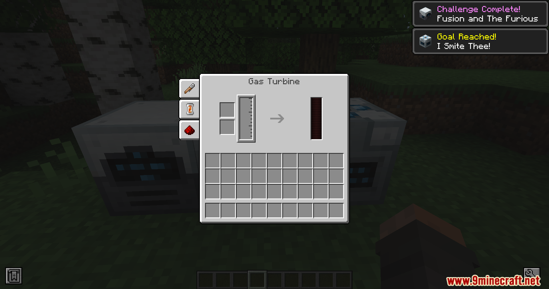 Tech Reborn Mod (26.1.2, 1.20.1) – Build Advanced Factories To Automate 12 The gas turbine interface from tech reborn mod showing progress and achievements