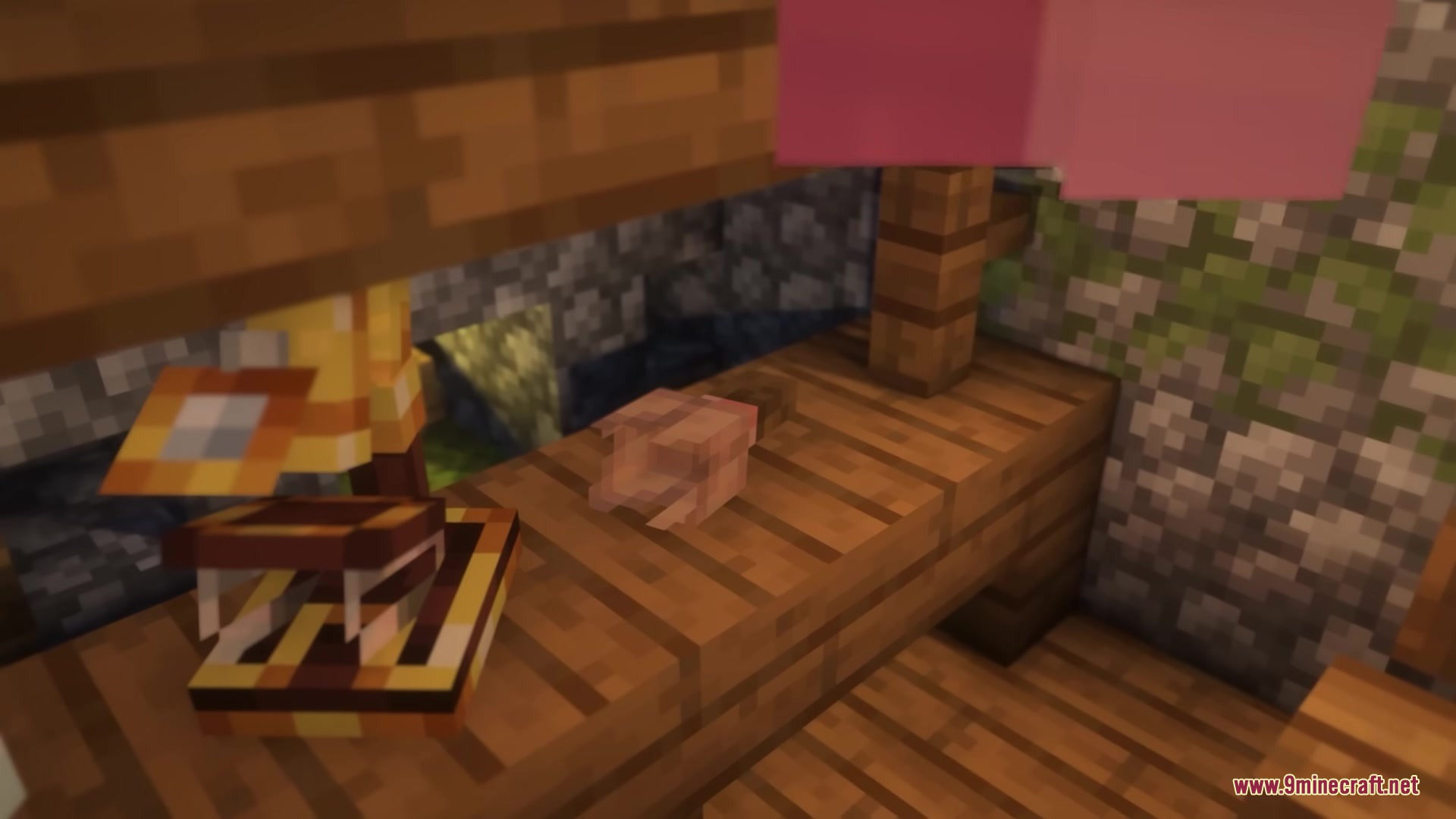 3 D Models Ulti Craft Sandalone Resource Pack (26.2, 1.20.1) 2 A raw chicken model resting on a wooden surface inside a building