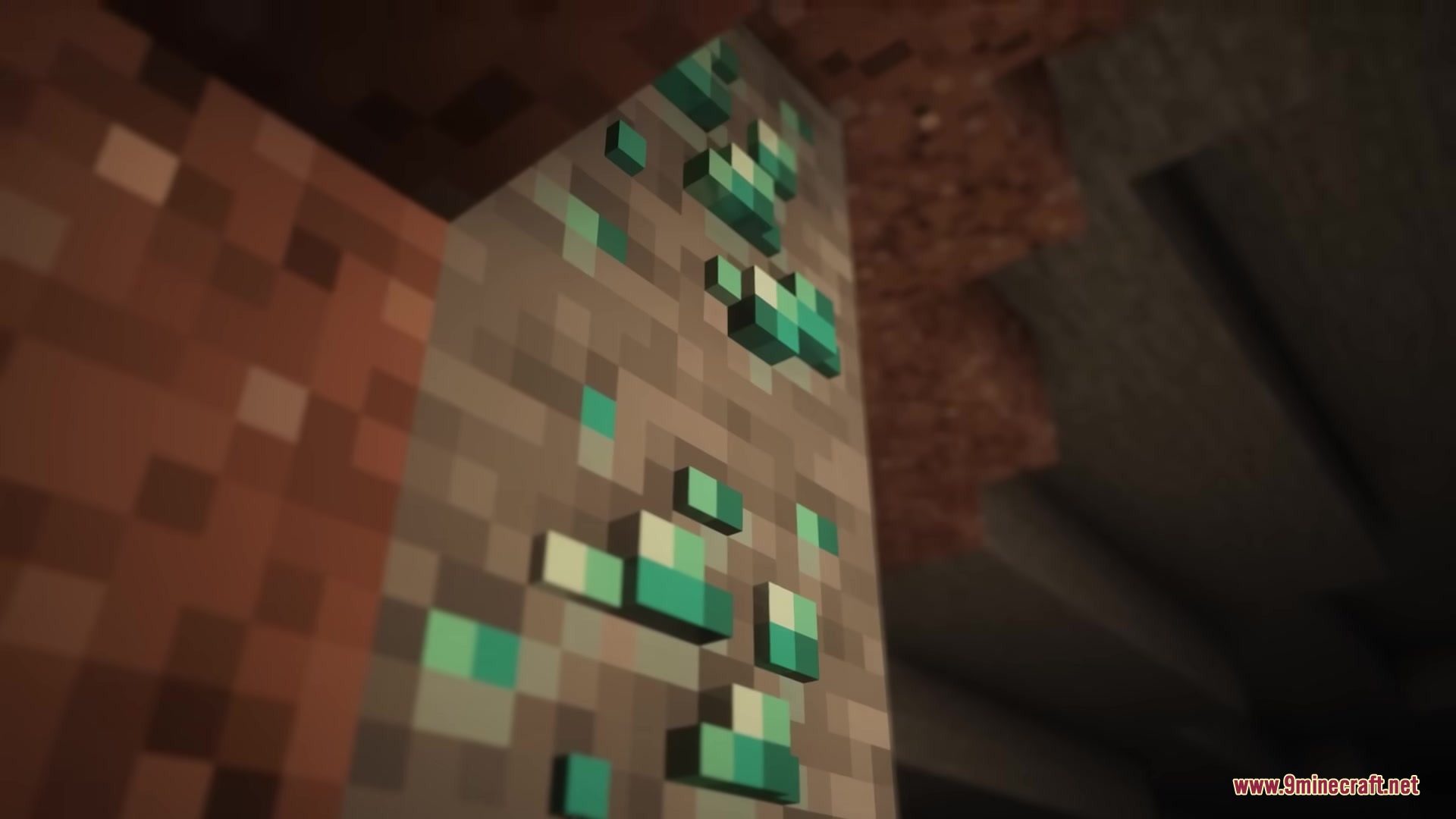 3 D Models Ulti Craft Sandalone Resource Pack (26.2, 1.20.1) 3 Diamond ore nuggets popping out from the stone wall in a cave