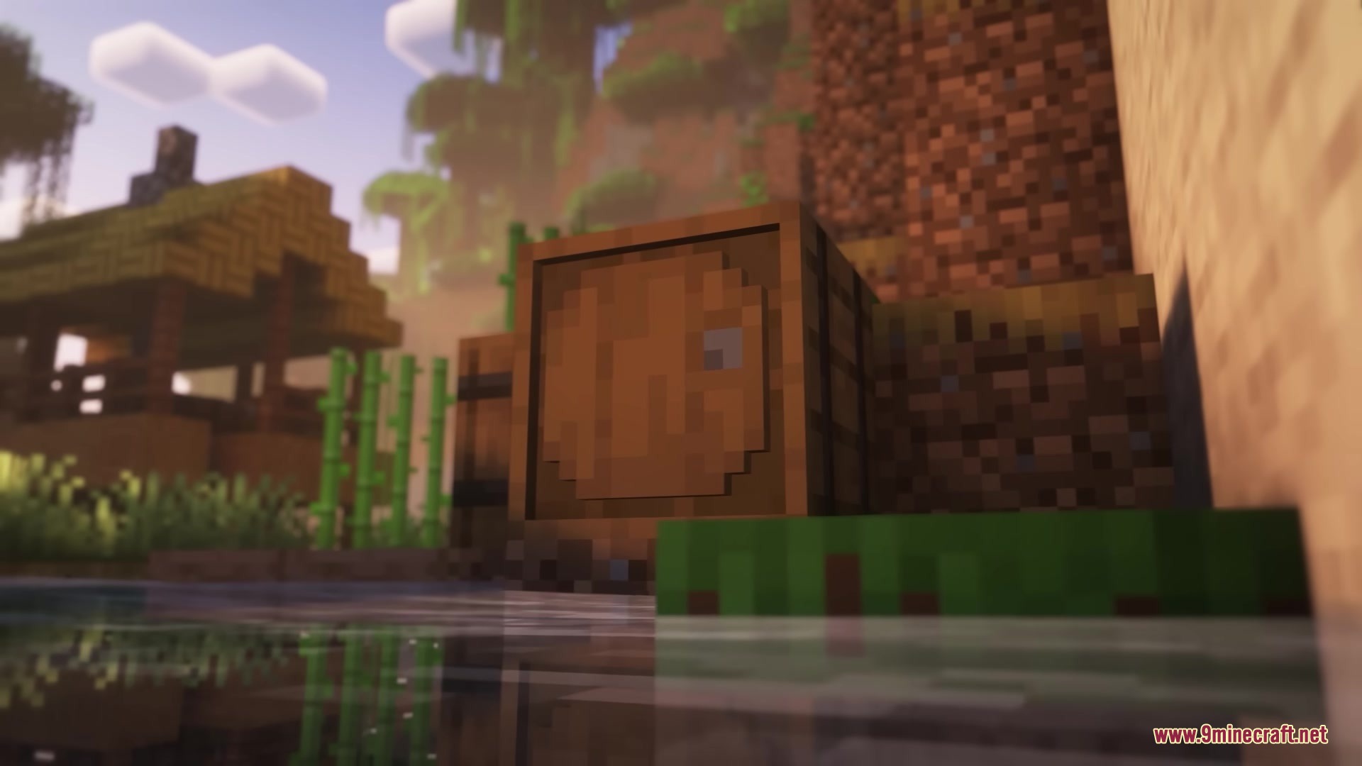 3 D Models Ulti Craft Sandalone Resource Pack (26.2, 1.20.1) 7 A wooden barrel with 3d details sitting near a river in a village