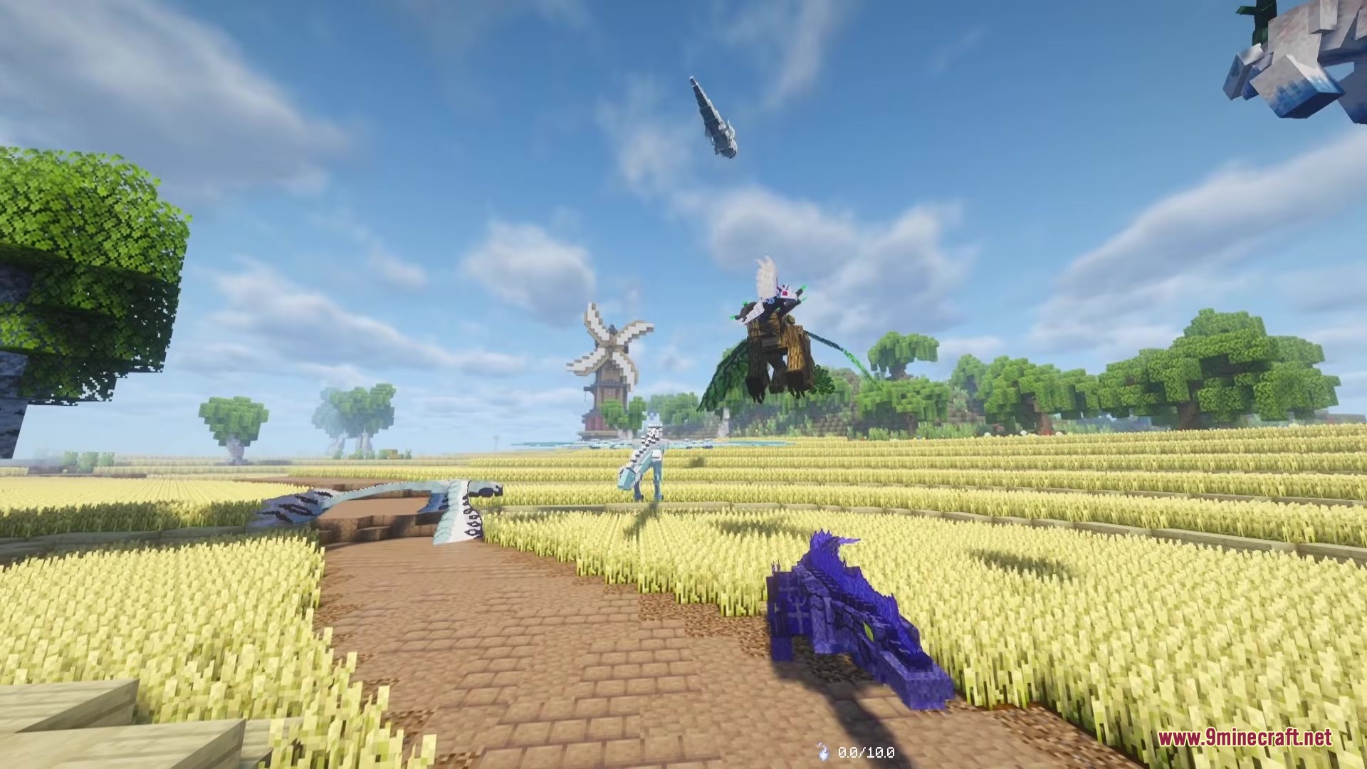 Age Of Dragons Mod (1.21.1) – Slay Massive Dragons In A Dark Fantasy Rpg 3 A purple dragon stands in a field while flying creatures soar overhead