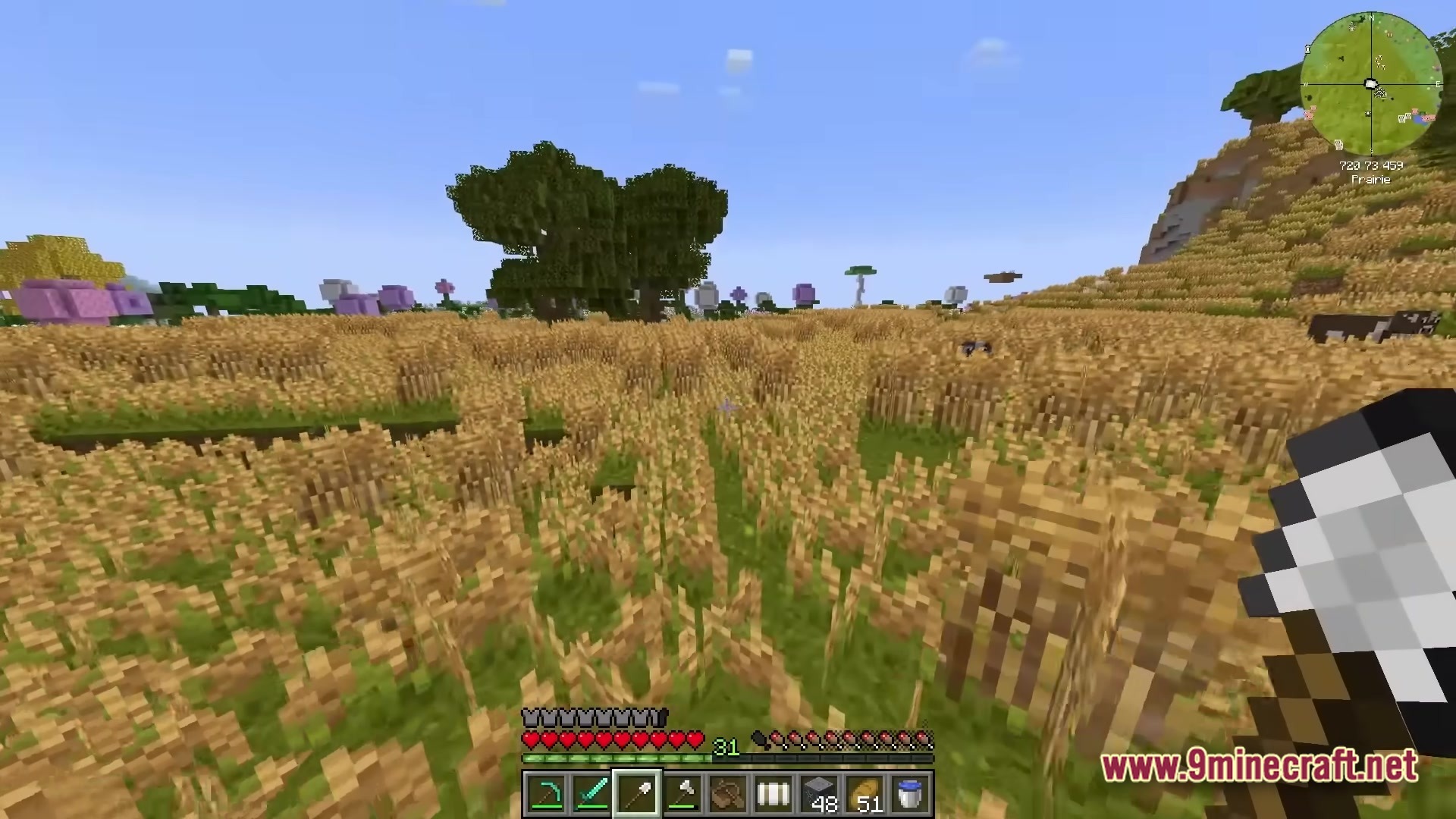 All The Mods 10 To The Sky Atm10 Sky Modpack (26.2, 1.21.1) – Build Your Empire 3 A player explores a vast prairie biome filled with tall grass, trees, and colorful flowers