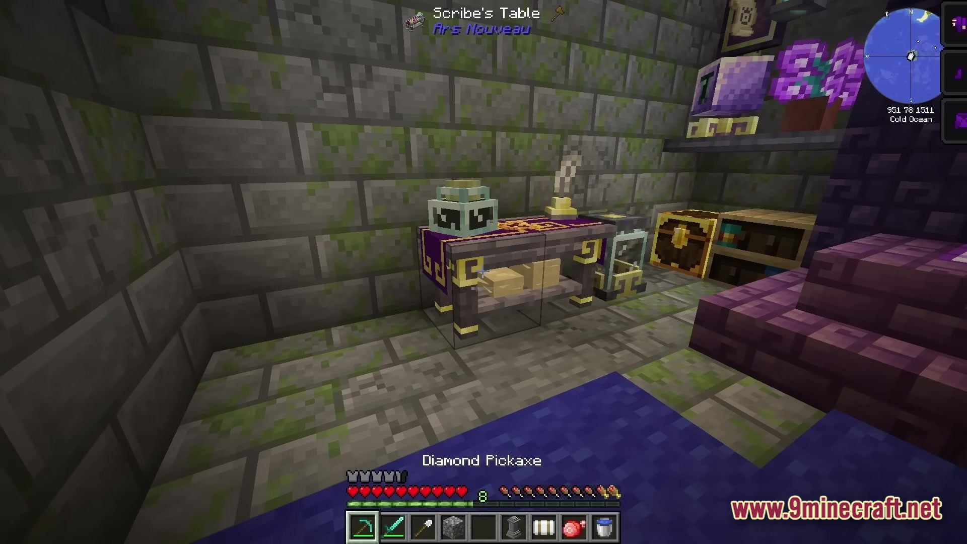 All The Mods 10 To The Sky Atm10 Sky Modpack (26.2, 1.21.1) – Build Your Empire 4 A scribe's table from the ars nouveau mod placed inside a mossy stone brick room