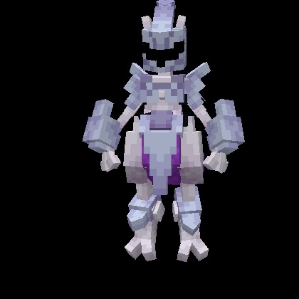 All The Mons X Mega Showdown Data Pack (1.21.1) – Catch And Ride Over 130 New 2 A blocky minecraft model of mewtwo wearing shiny silver battle armor