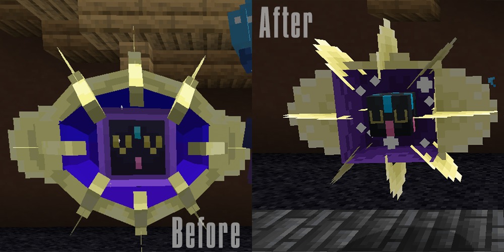 All The Mons X Mega Showdown Data Pack (1.21.1) – Catch And Ride Over 130 New 7 Before and after comparison showing the improved purple and gold creature model