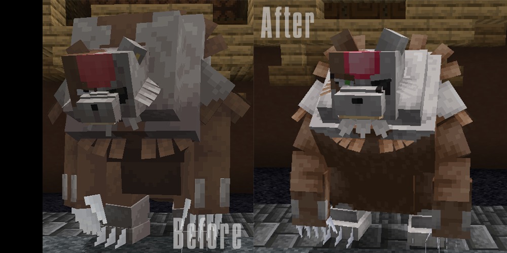 All The Mons X Mega Showdown Data Pack (1.21.1) – Catch And Ride Over 130 New 9 Before and after comparison of an updated brown bear creature model in minecraft
