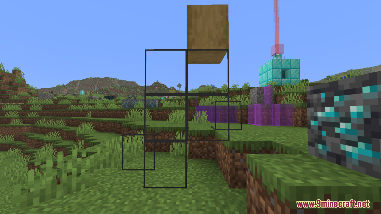 Better Clearer Glass Resource Pack (26.2, 1.21.1) – Crisp Streak-Free Windows 13 Clear and purple glass blocks with thin outlines near a diamond ore block
