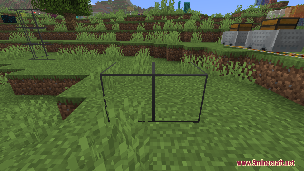 Better Clearer Glass Resource Pack (26.2, 1.21.1) – Crisp Streak-Free Windows 5 Transparent glass blocks with thin black borders placed on a grassy hill