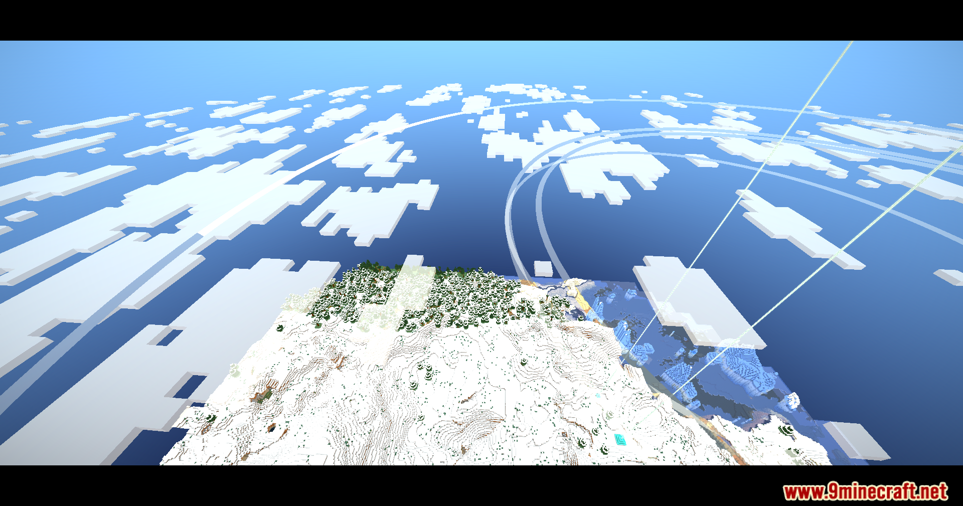 Blue Archive Halo Mod (1.21.11, 1.20.1) – Crown Active Beacons With Glowing 11 Large white concentric halos floating above a beacon in a snowy biome