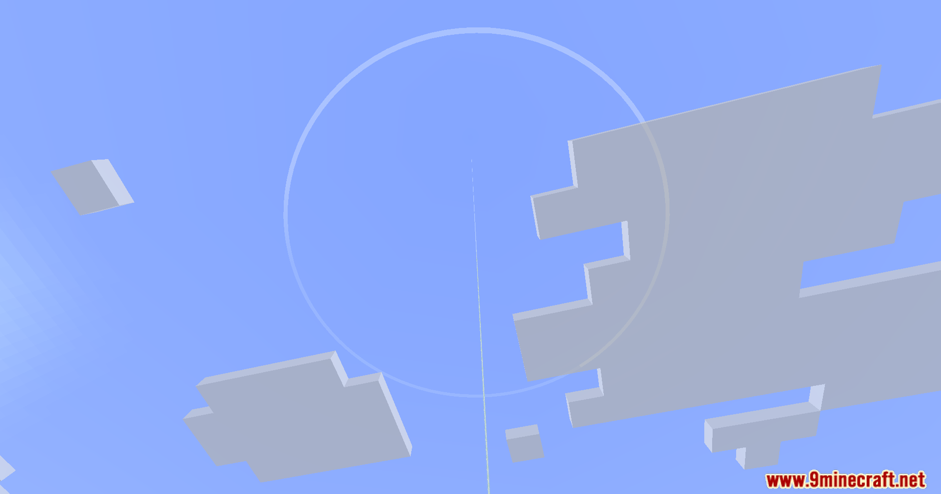 Blue Archive Halo Mod (1.21.11, 1.20.1) – Crown Active Beacons With Glowing 3 A large glowing white halo ring appearing in the blue minecraft sky