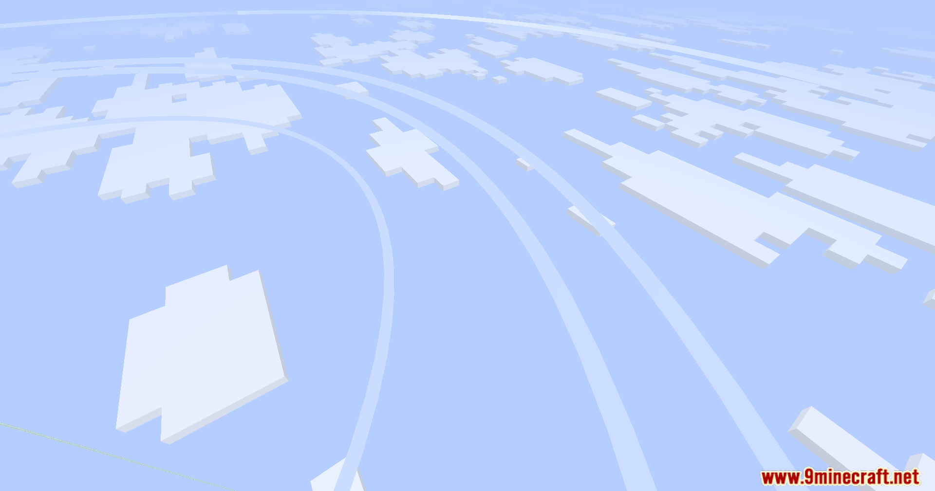 Blue Archive Halo Mod (1.21.11, 1.20.1) – Crown Active Beacons With Glowing 6 Large glowing white halos floating among blocky clouds in a bright blue sky