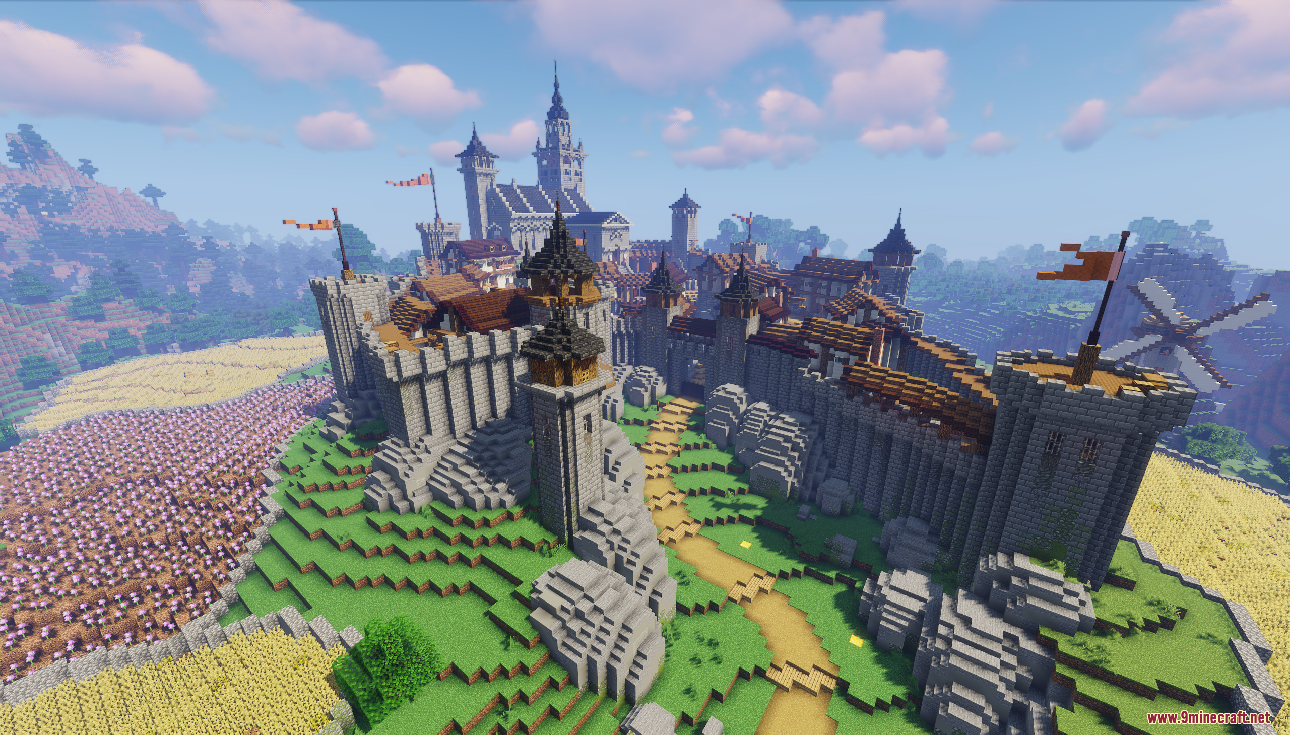 Castle Town Map (26.2, 1.20.1) – Grand Medieval Fortress 2 A sprawling medieval castle town map featuring high stone walls and towers