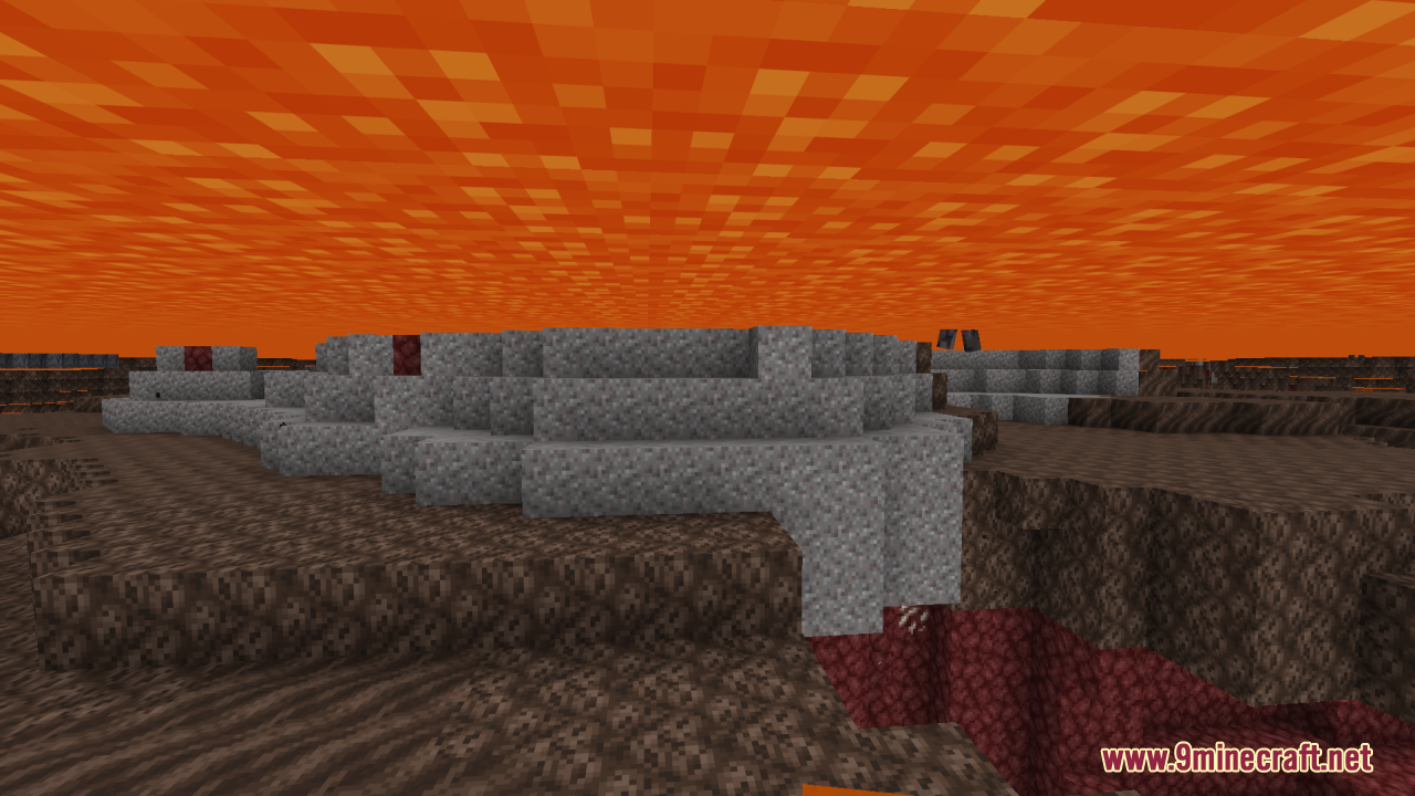 Looking through transparent lava at the netherrack and soul sand blocks below