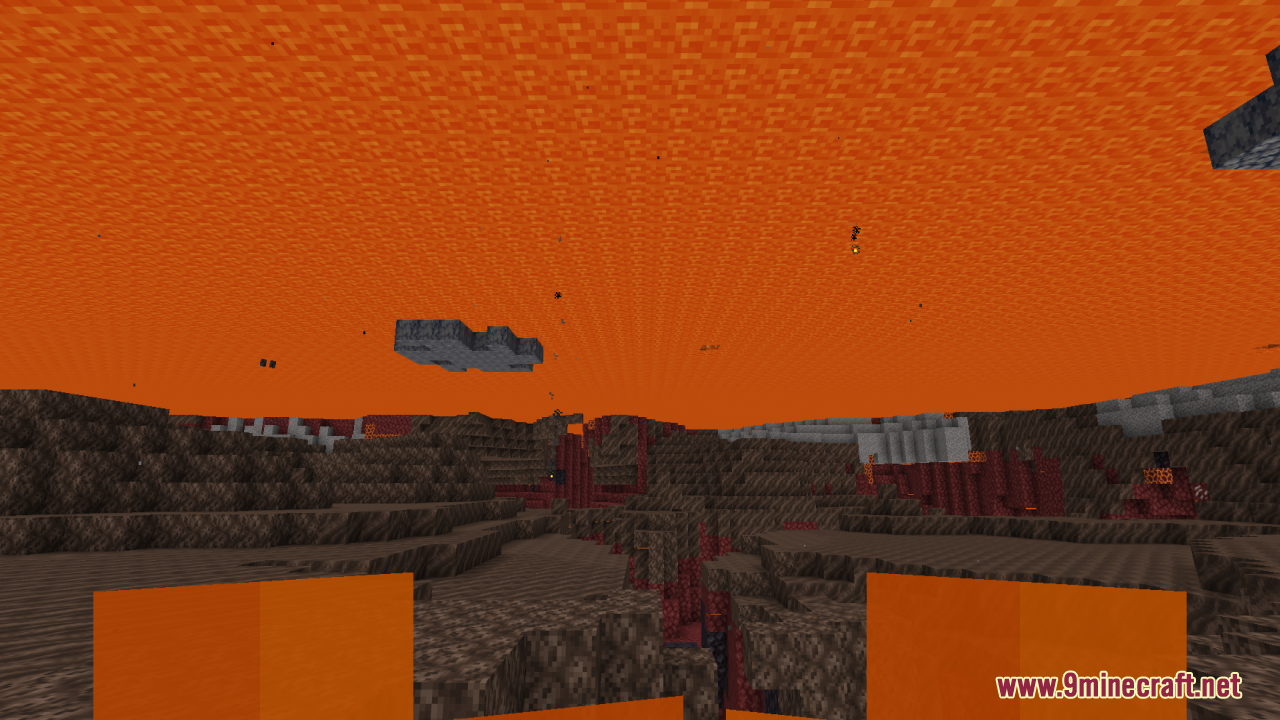 The transparent lava texture reveals the terrain and structures hidden beneath the liquid