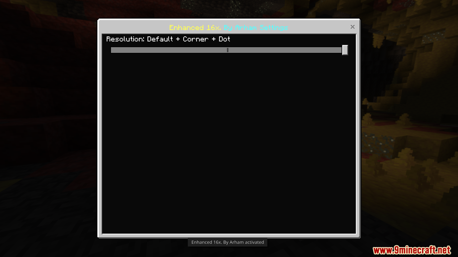 Enhanced 16X Texture Pack (26.X) – Boost Fps With Shorter Swords And A Dark Ui 3 Dark interface settings menu showing resolution options for the active texture pack