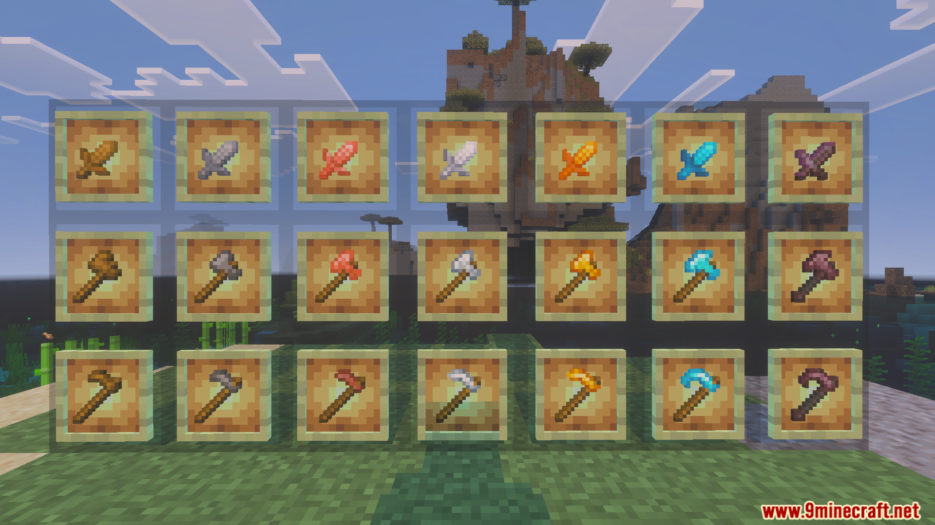 Enhanced 16X Texture Pack (26.X) – Boost Fps With Shorter Swords And A Dark Ui 9 Enhanced texture pack showcasing shorter swords and clean tools in item frames