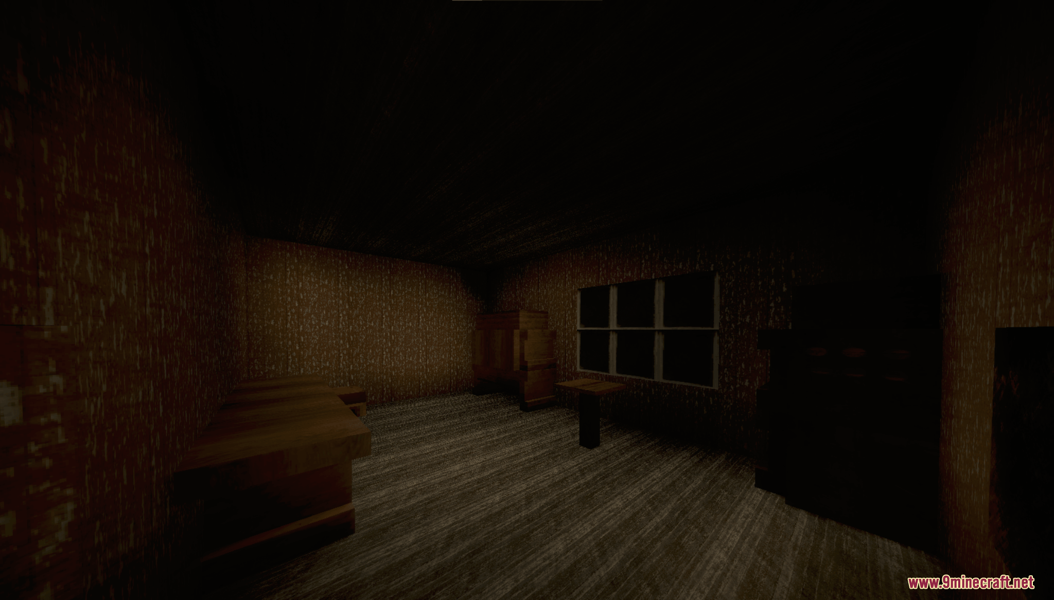 Grannys House Map (26.2, 1.20.1) – Escape A Locked House Before The Killer Strikes 2 A dark interior room from the grannys house map with wooden furniture