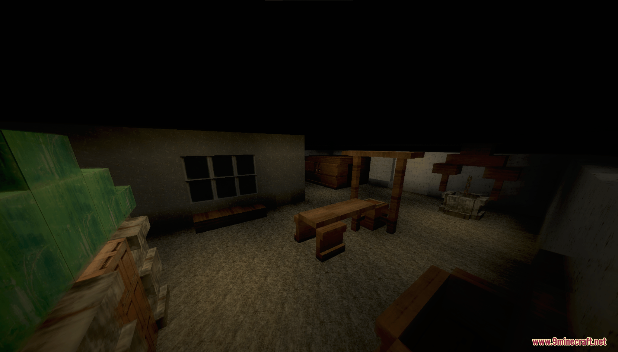 Grannys House Map (26.2, 1.20.1) – Escape A Locked House Before The Killer Strikes 4 Dark interior room with wooden furniture and a barred window