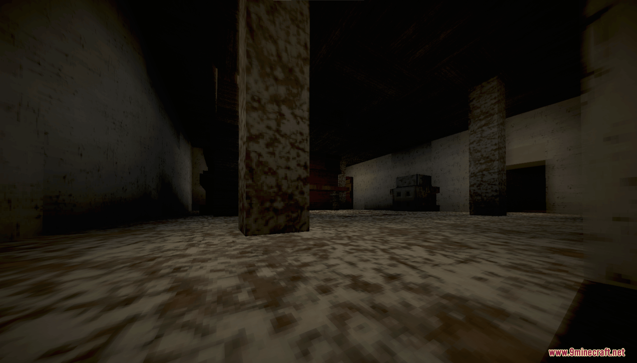 Grannys House Map (26.2, 1.20.1) – Escape A Locked House Before The Killer Strikes 7 Stone pillars stand in a dark and gloomy room within the horror map