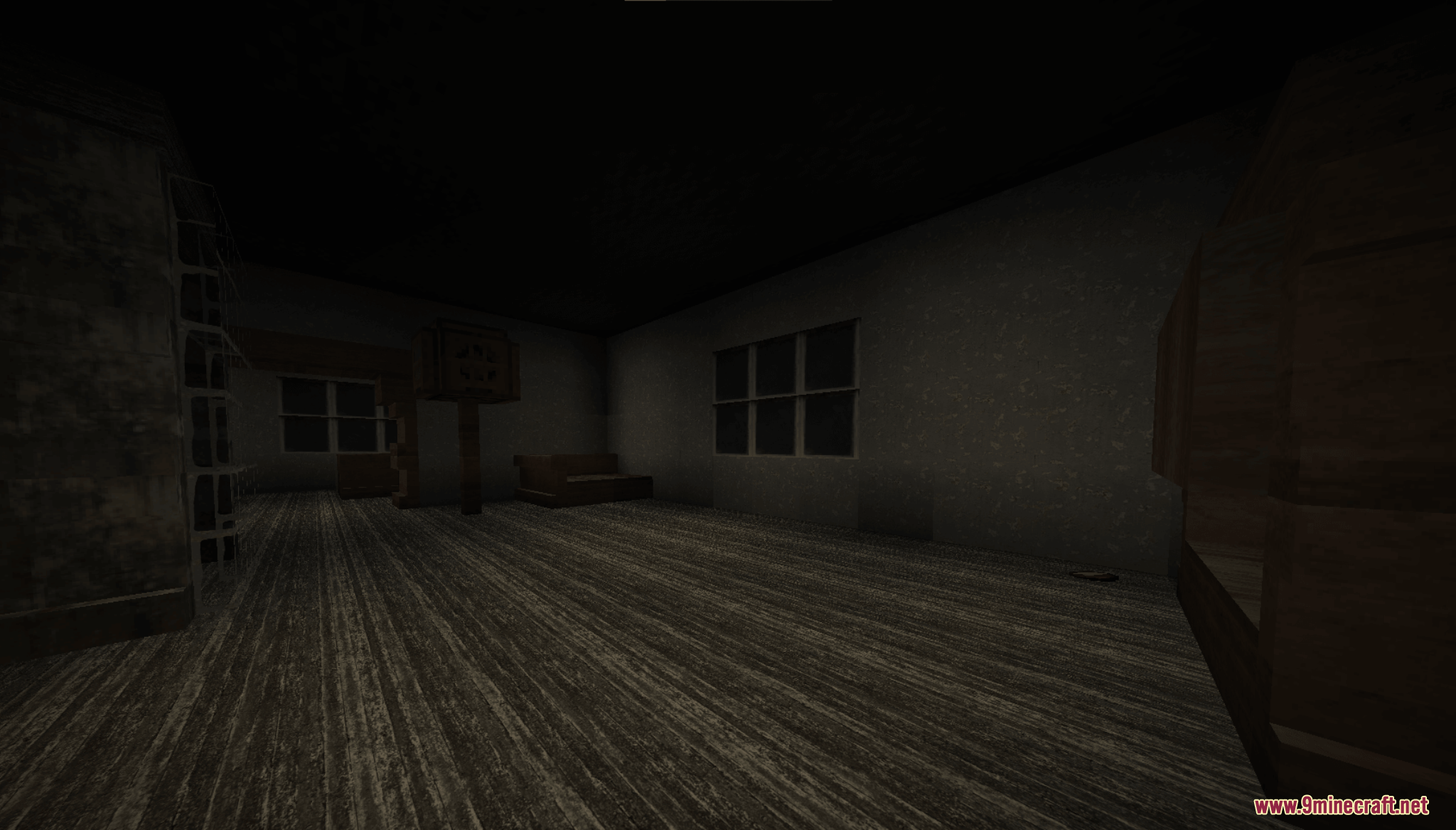 Grannys House Map (26.2, 1.20.1) – Escape A Locked House Before The Killer Strikes 10 A dark room inside the grannys house map with a wooden floor