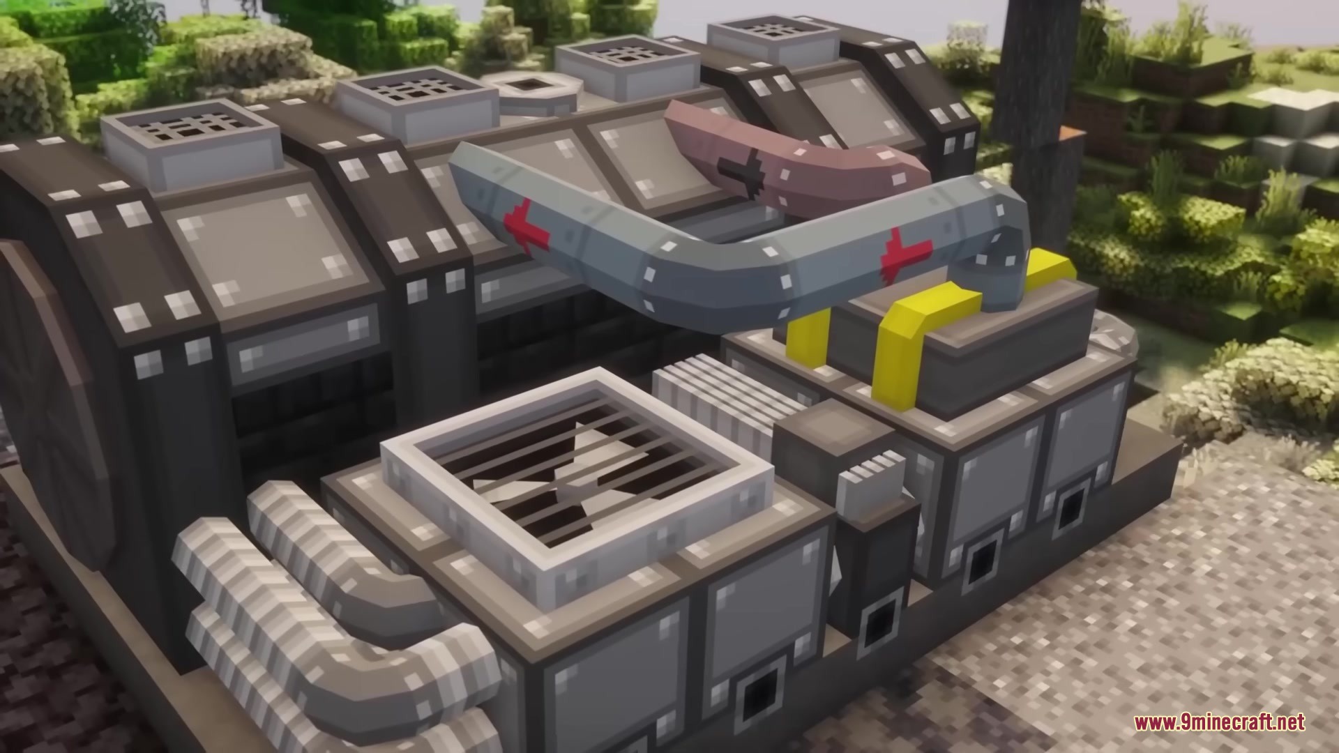 Hbm Ntm Rebirth Mod (1.20.1) – Build Nuclear Reactors And Detonate Massive Bombs 12 Close up of complex industrial machinery with cooling fans and metal pipes