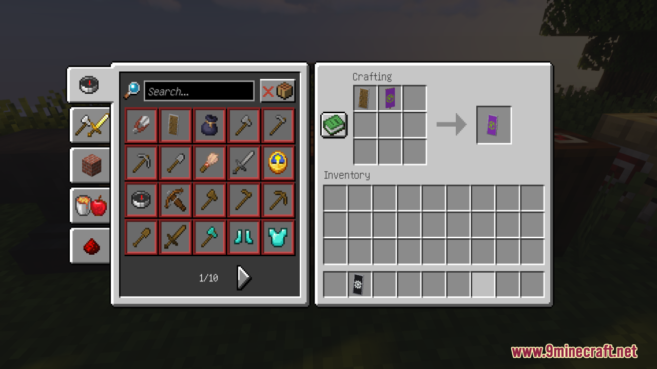 Hd Shield Resource Pack (26.1.2, 1.20.1) – Crystal Clear Custom Shield Banners 3 Crafting a shield with a high resolution purple banner pattern in minecraft