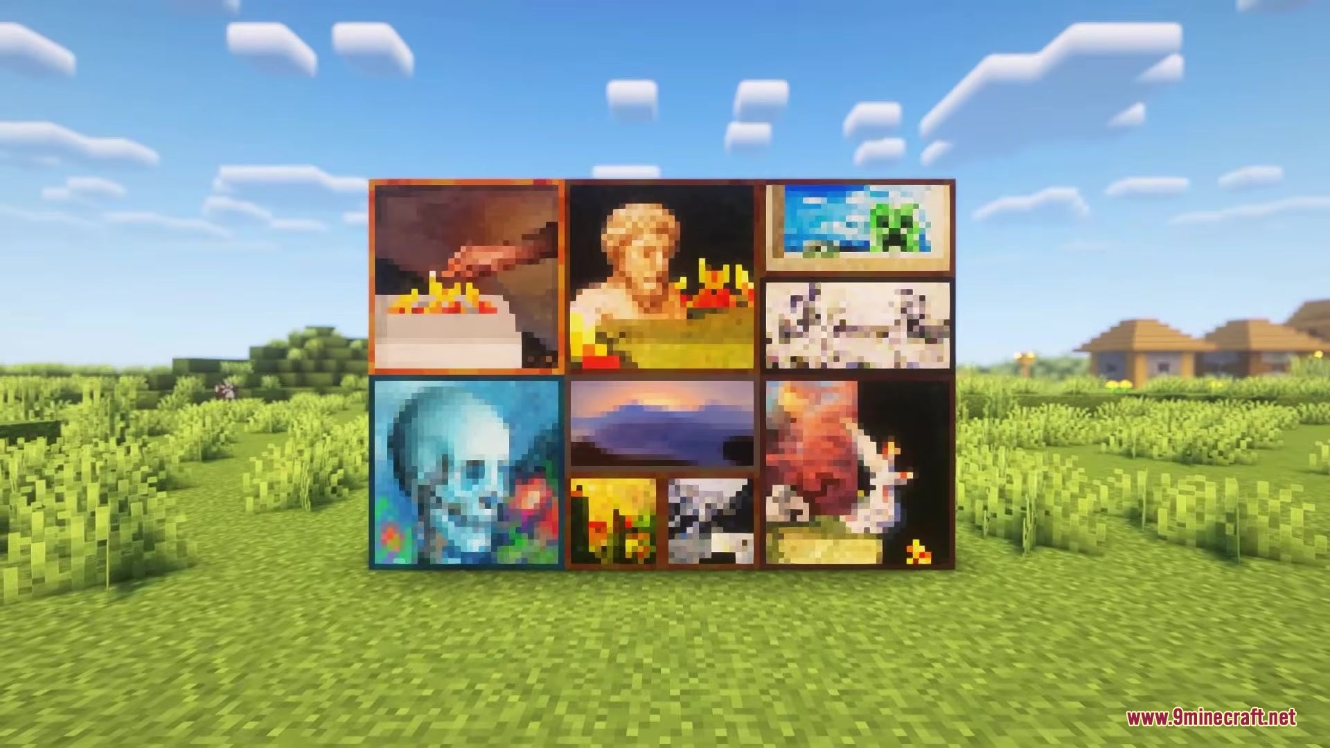 High Resolution Paintings Resource Pack (26.2, 1.20.1) 3 High resolution paintings resource pack displaying various detailed artworks on a wall
