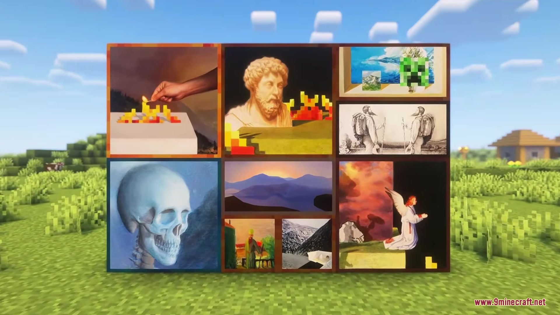 High Resolution Paintings Resource Pack (26.2, 1.20.1) 4 High resolution paintings resource pack displays detailed artwork on a wall