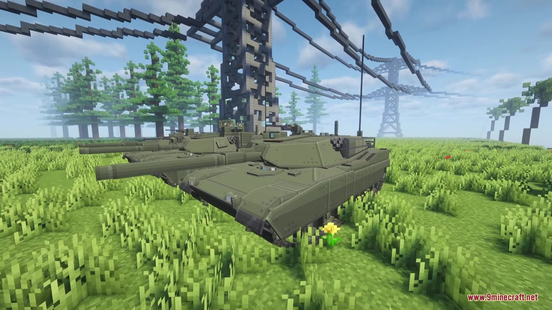 Iv Mts P Wic Project World In Conflict Mod (26.1.2, 1.20.1) 6 Two green military tanks parked in a grassy field under power lines