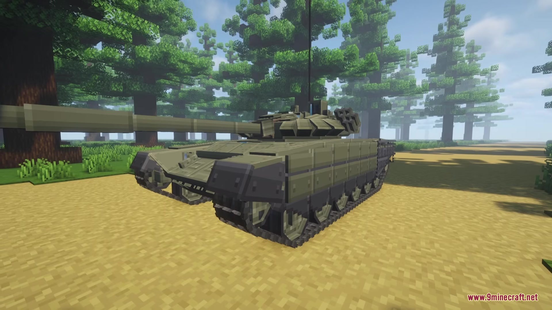 Iv Mts P Wic Project World In Conflict Mod (26.1.2, 1.20.1) 7 A green military tank parked on a dirt path surrounded by trees