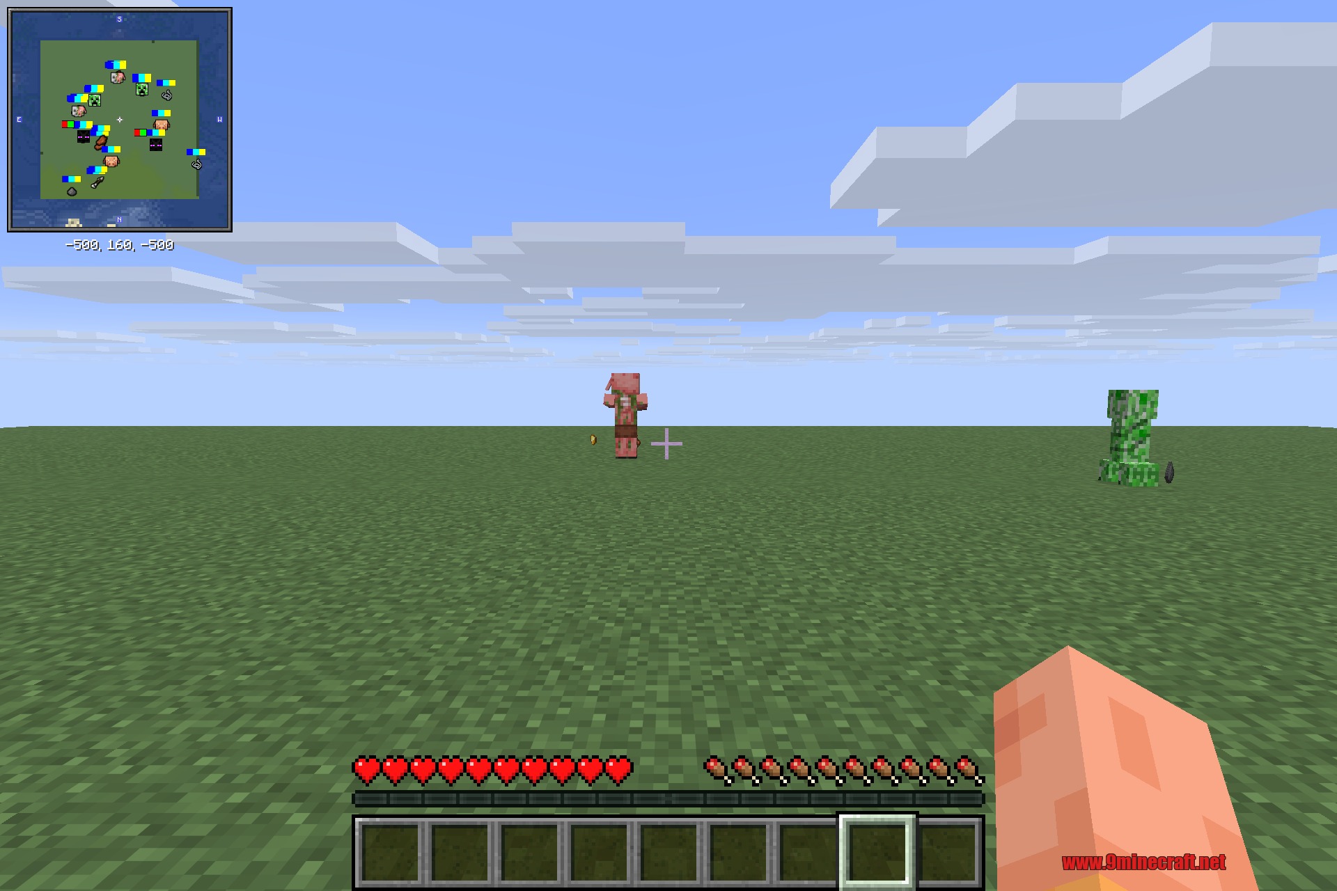 Icon Xaero’s 9Minecraft Resource Pack (26.2) – Detailed Minimap Mob Sprites 4 First-person view with the minimap showing custom icons for nearby mobs