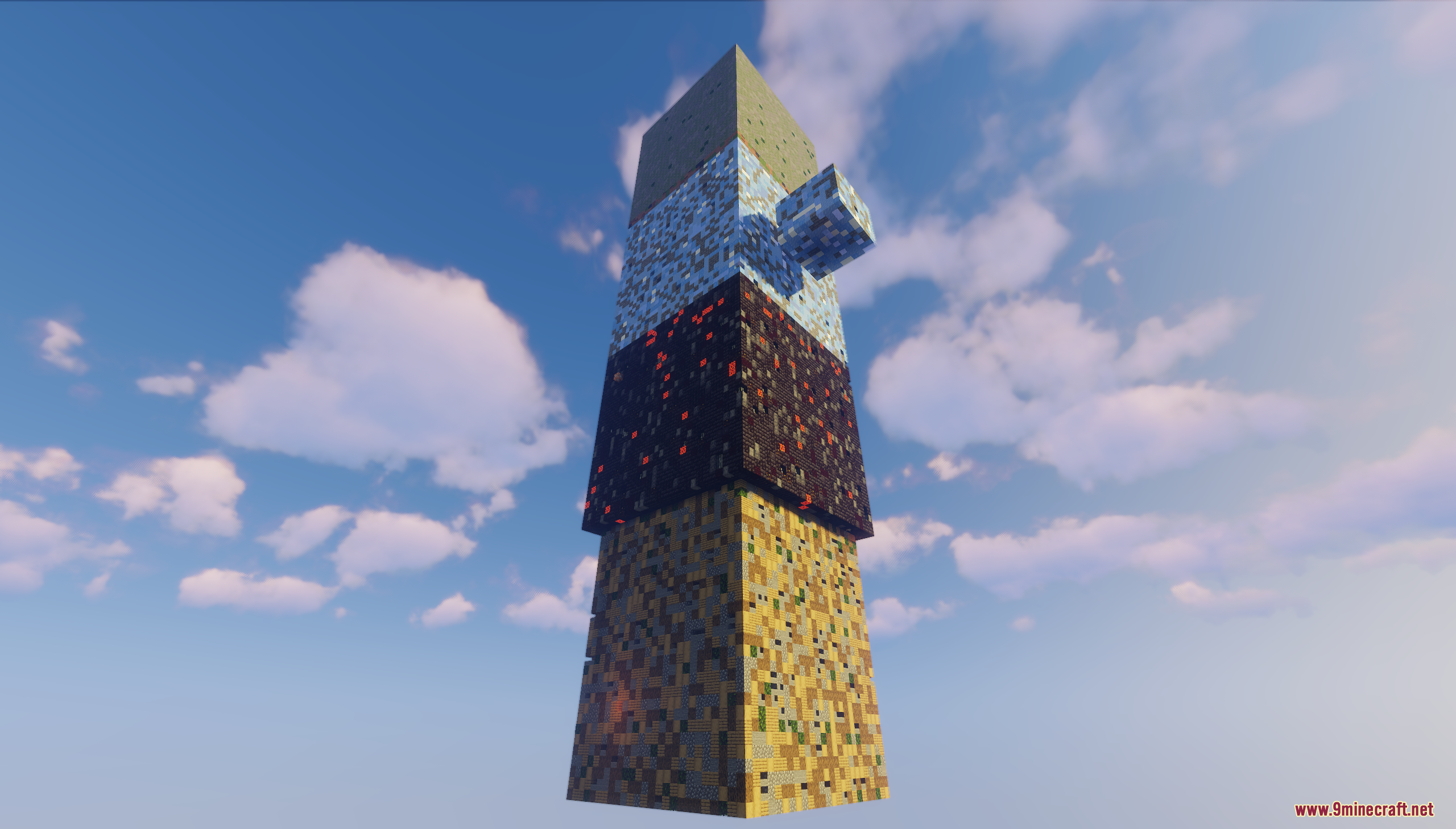 The infinite tower parkour map features a massive vertical structure with different sections