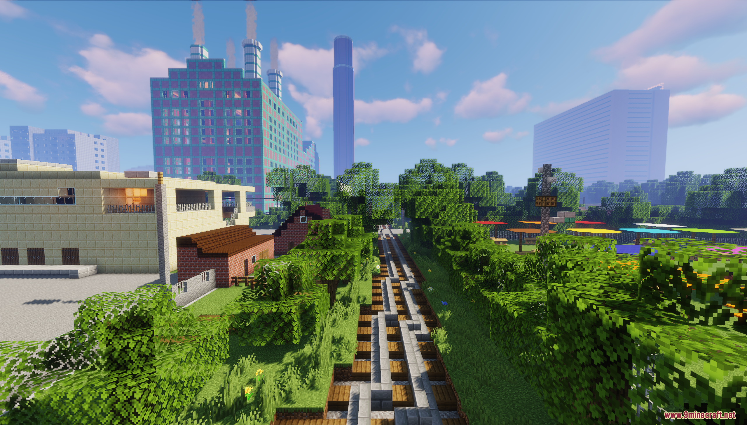 Jaworowiec City 1988 Map (26.2, 1.20.1) – Eastern European Town 5 Railway tracks leading through a lush green area towards tall city buildings