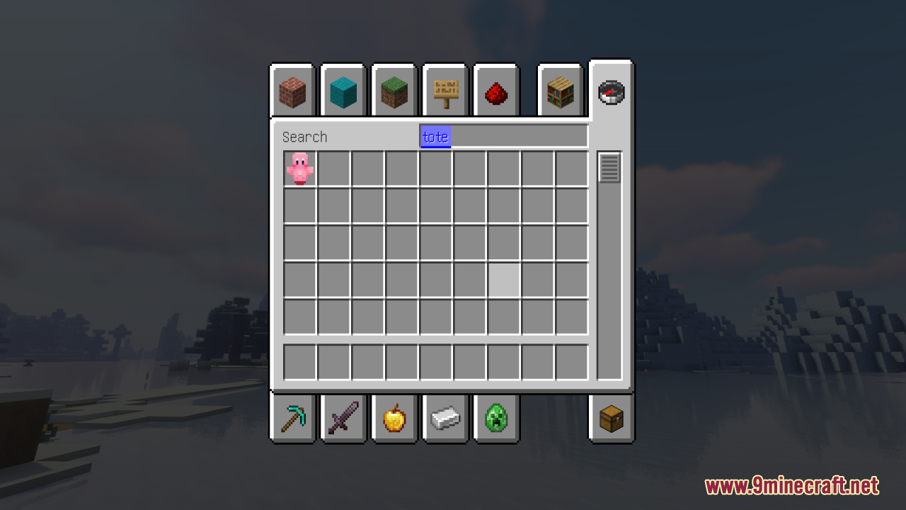 Kirby Totem Of Undying Resource Pack (1.21.11, 1.21.1) – Lovely Figure Into Your Game 6 The minecraft creative inventory displays a pink kirby item in the search results