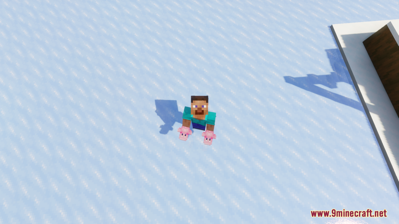 Kirby Totem Of Undying Resource Pack (1.21.11, 1.21.1) – Lovely Figure Into Your Game 8 A minecraft player holding two pink kirby figures on a frozen lake