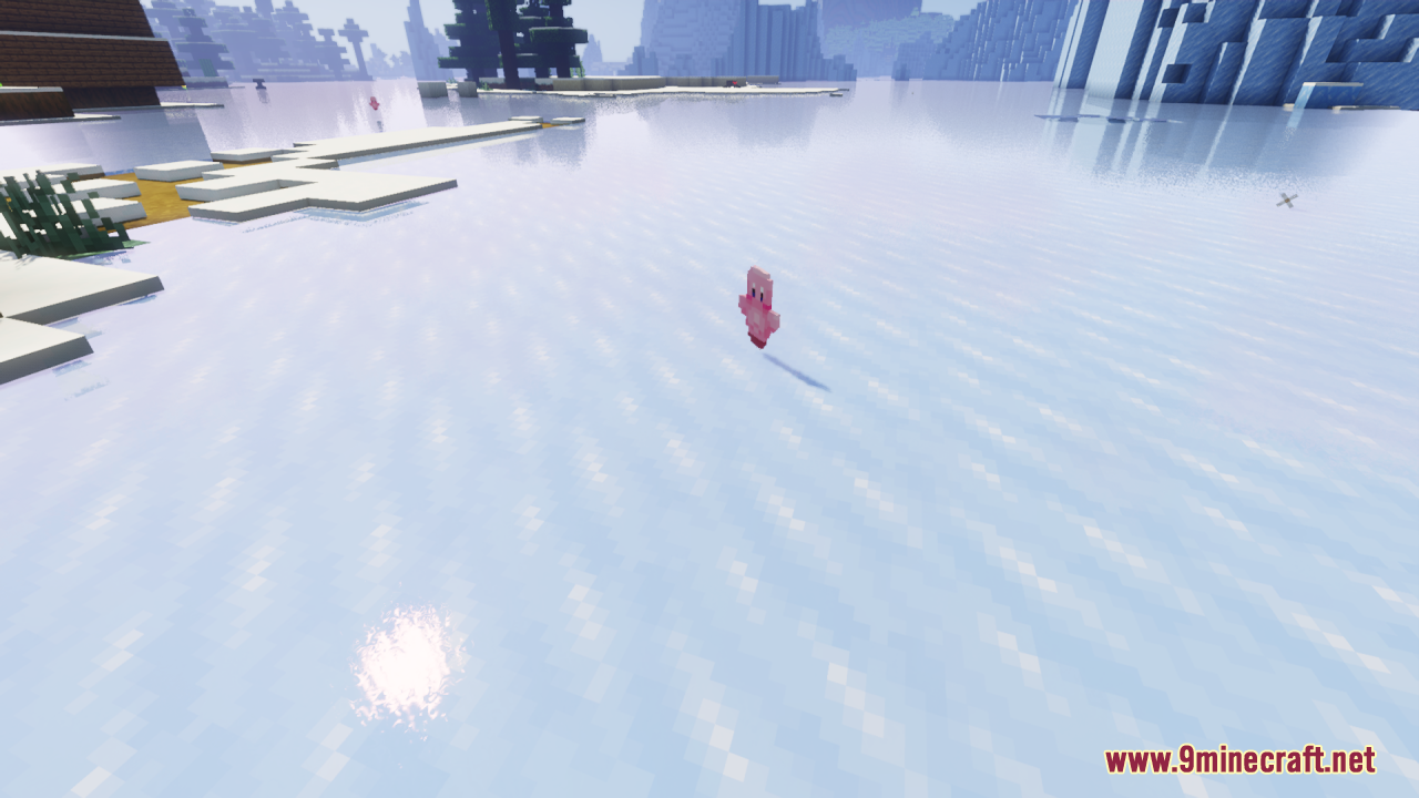 Kirby Totem Of Undying Resource Pack (1.21.11, 1.21.1) – Lovely Figure Into Your Game 9 A pink kirby figure standing alone on a vast frozen ice plain