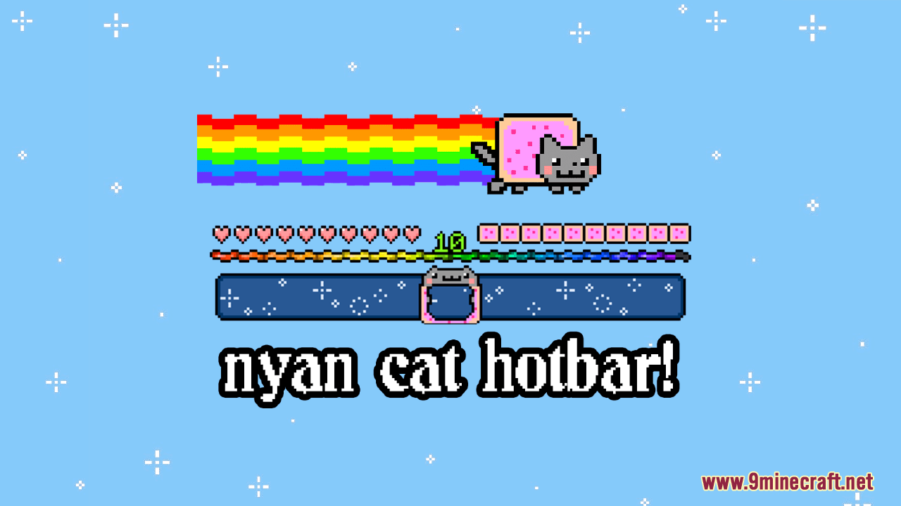 Luvstar’s Nyan Cat Hotbar Resource Pack (1.21.11, 1.21.1) – Refreshing Your World With Rainbow Colors