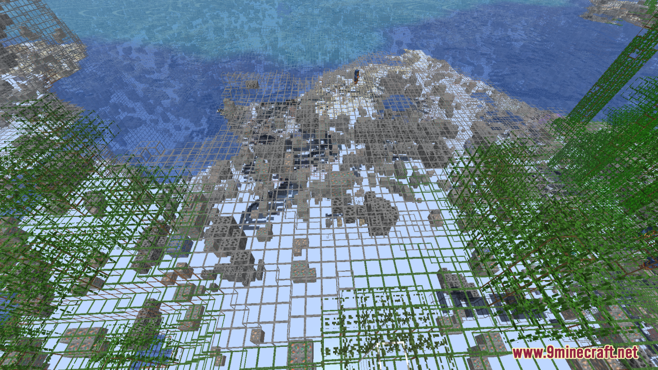 Mahi’s X-Ray Resource Pack (26.2, 1.20.1) – Clear Wireframe Outlines 12 Minecraft world showing underground ores through a transparent wireframe terrain resource pack