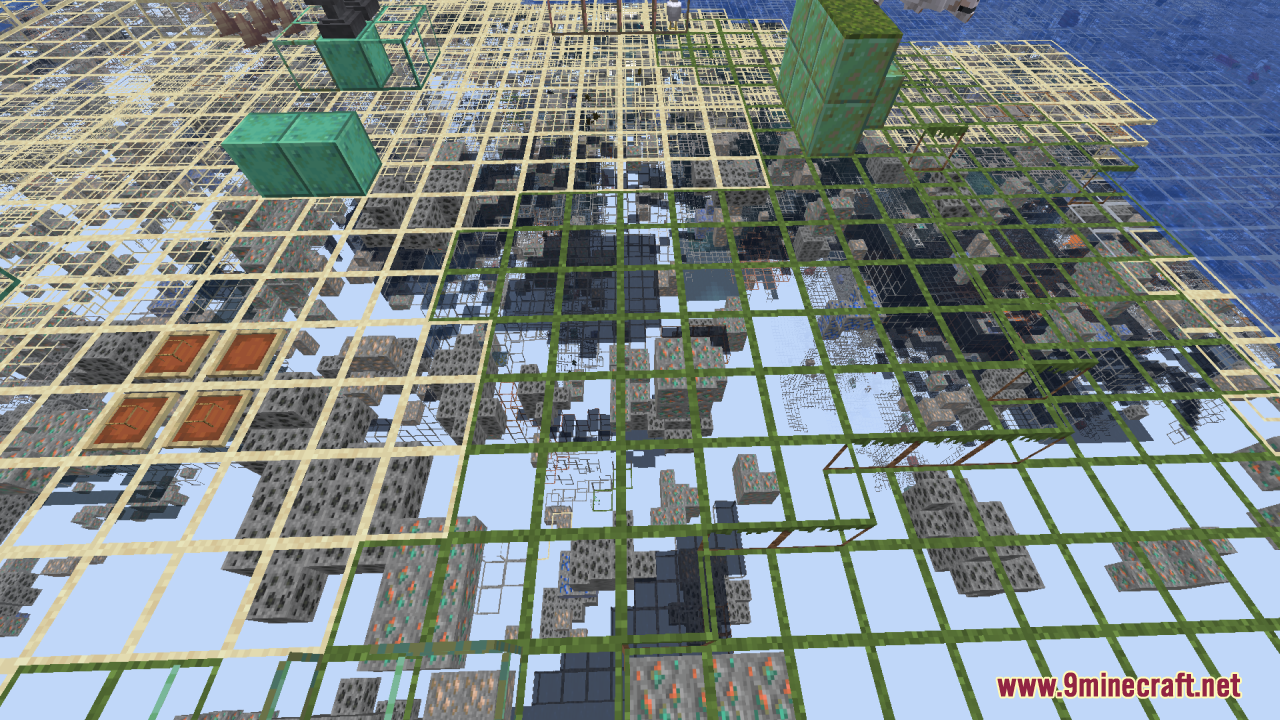 Mahi’s X-Ray Resource Pack (26.2, 1.20.1) – Clear Wireframe Outlines 3 Wireframe outlines show copper blocks and coal ores through the transparent ground