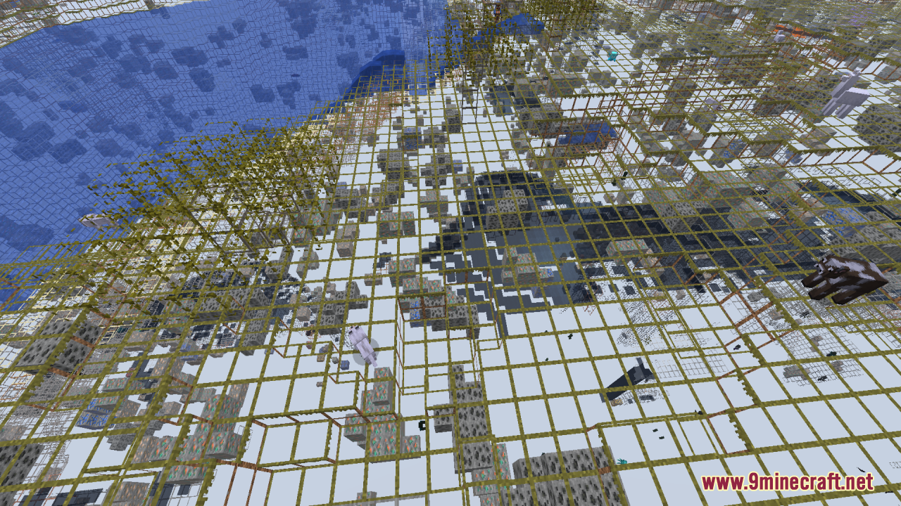 Mahi’s X-Ray Resource Pack (26.2, 1.20.1) – Clear Wireframe Outlines 7 Underground ores and caves are visible through a transparent wireframe grid layout