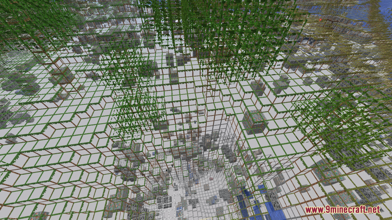 Mahi’s X-Ray Resource Pack (26.2, 1.20.1) – Clear Wireframe Outlines 9 Top down view of transparent wireframe blocks showing deep underground cave systems