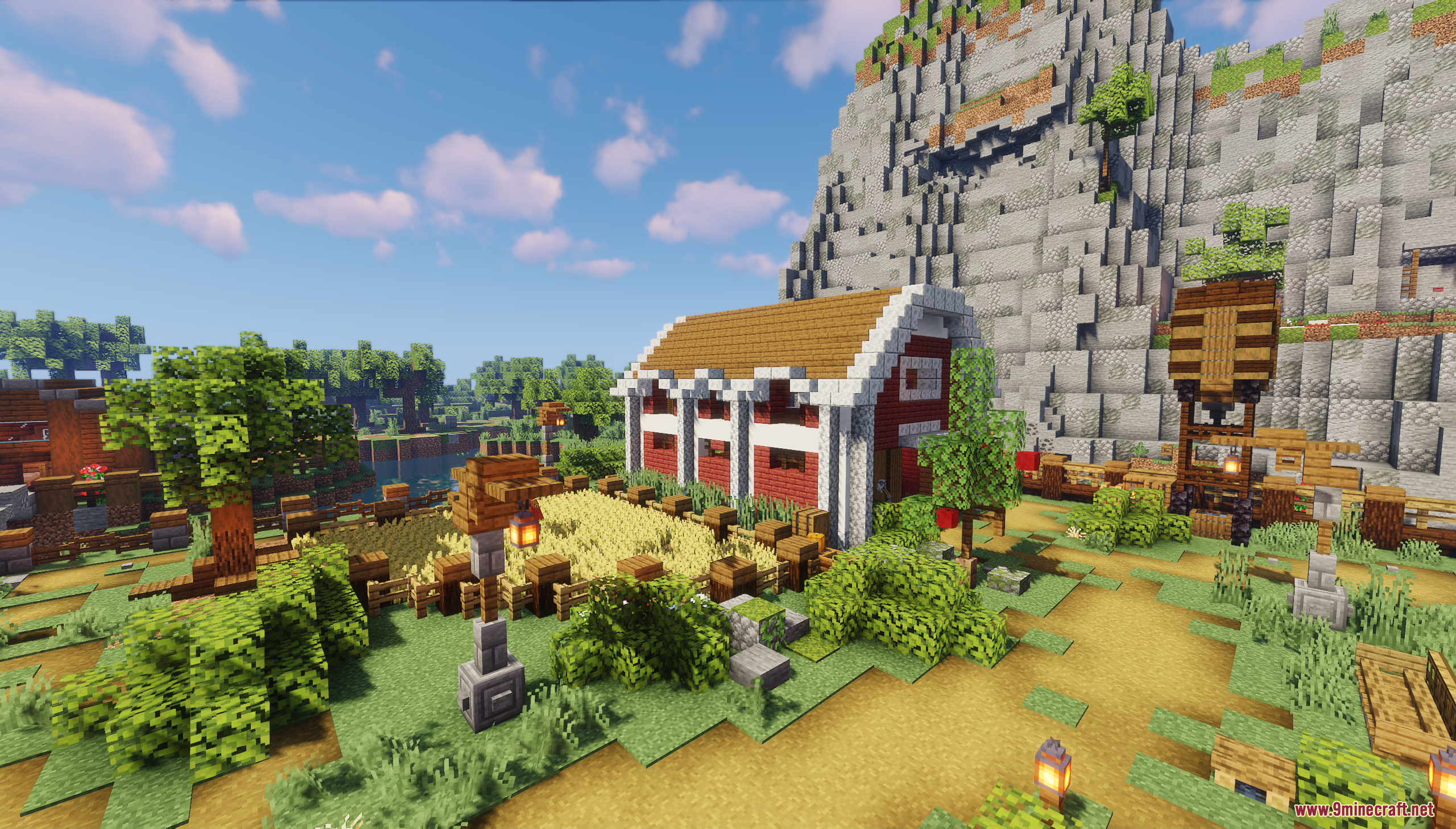 Murder Mystery: Just Village Map 26.2, 1.20.1 – Survive A Killer In A Cozy Village 2 A red barn with white trim stands next to a golden wheat farm
