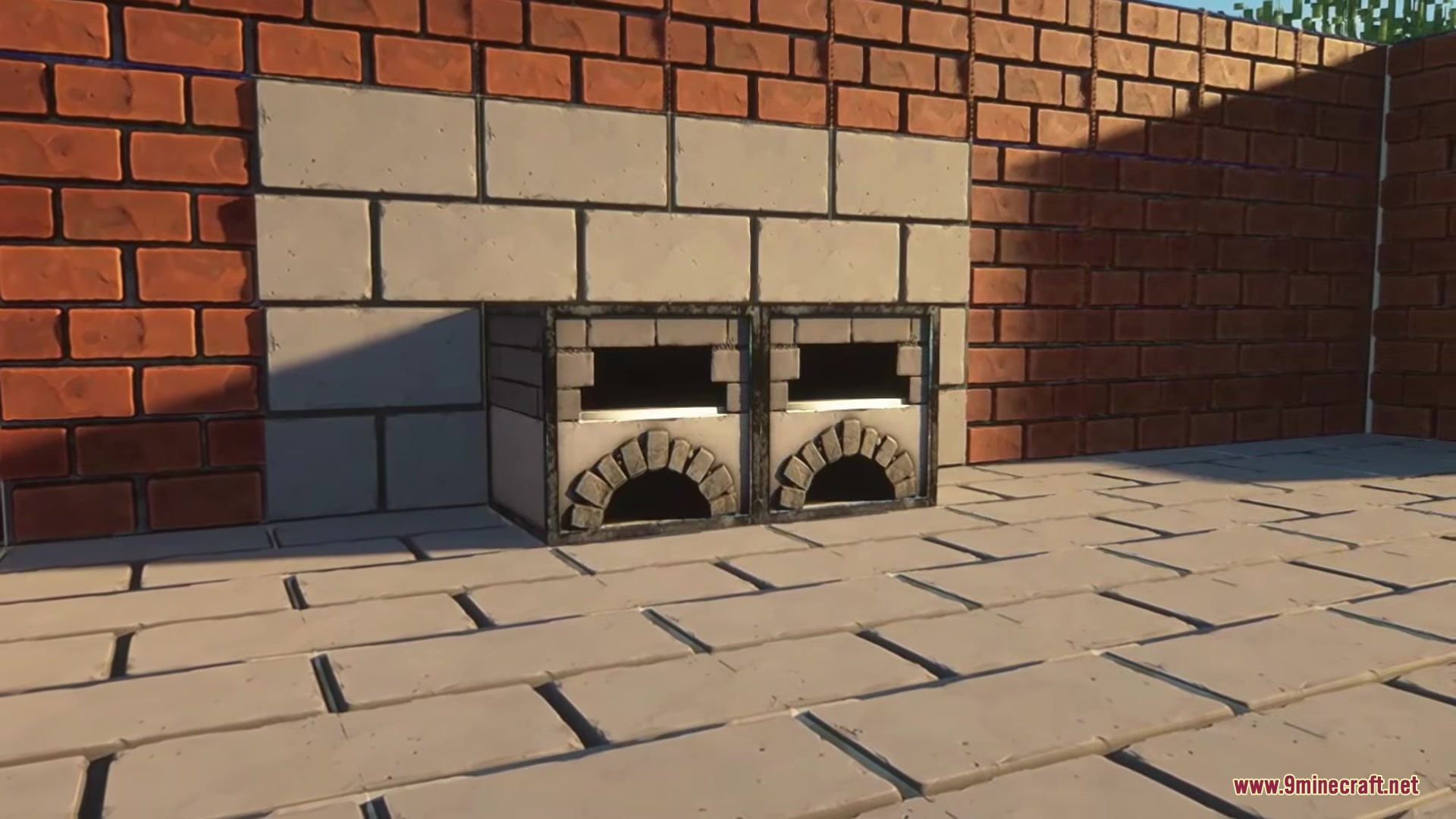 Detailed brick walls and stone furnaces showcasing high resolution textures in minecraft