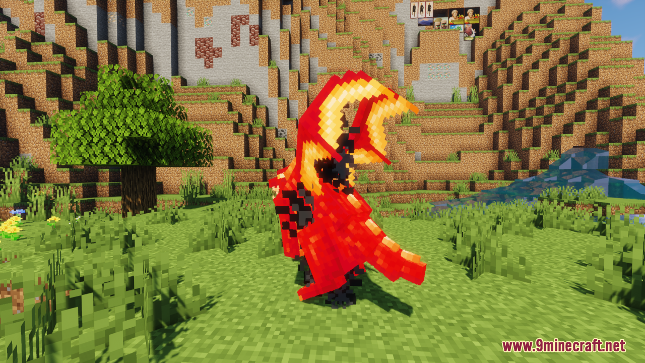 Neko’s Dragon Blazes Resource Pack (1.20.1) – Mythical Dragons For A Fantasy 5 A close up view of a red dragon blaze standing on green grass