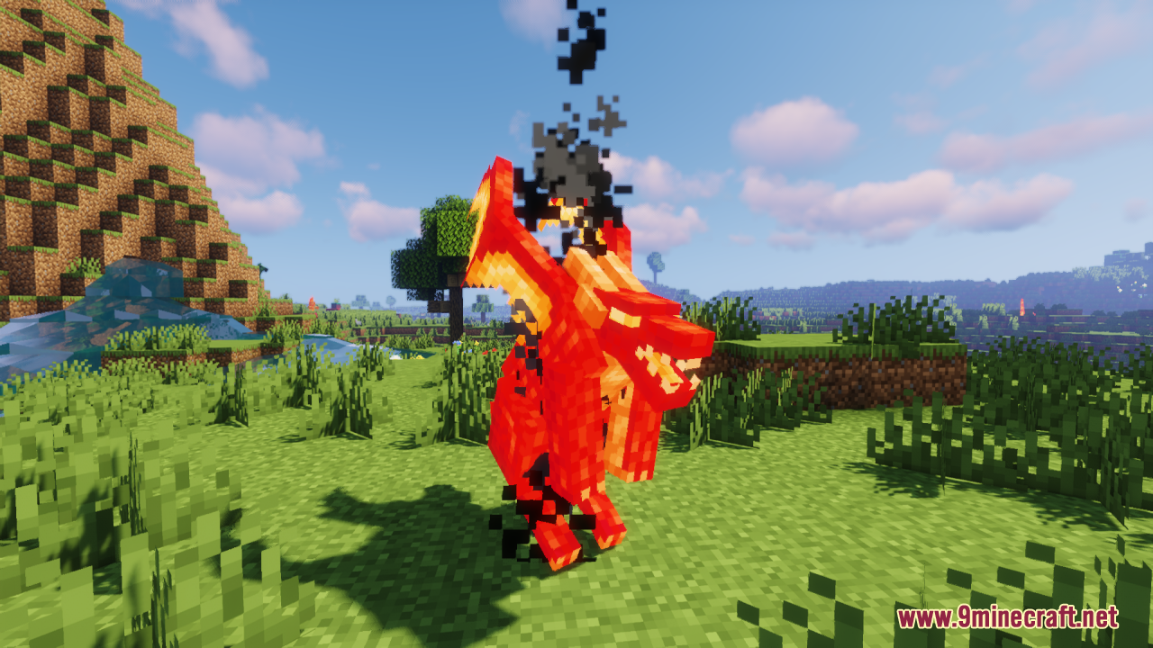 Neko’s Dragon Blazes Resource Pack (1.20.1) – Mythical Dragons For A Fantasy 7 Side view of a red winged dragon creature standing on green grass