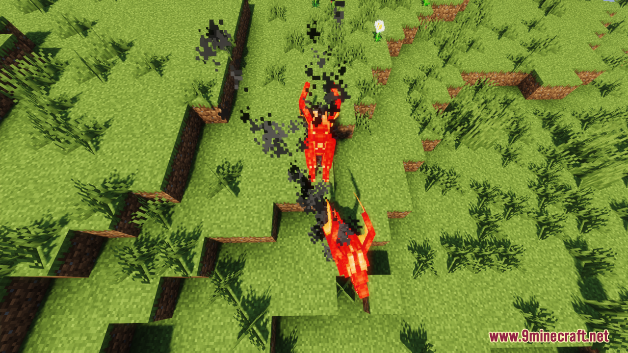 Neko’s Dragon Blazes Resource Pack (1.20.1) – Mythical Dragons For A Fantasy 10 Two small red dragons emitting black smoke particles on a grassy field