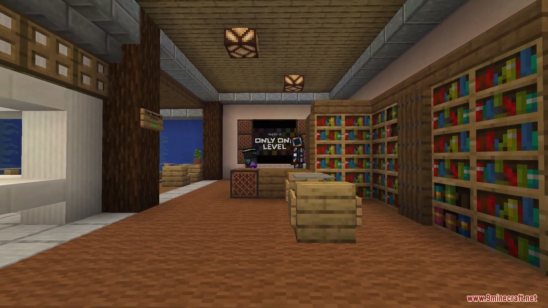 Only One Level Map (26.2, 1.20.1) – Mind-Bending Room 11 Interior view of a library with bookshelves and an only one level sign