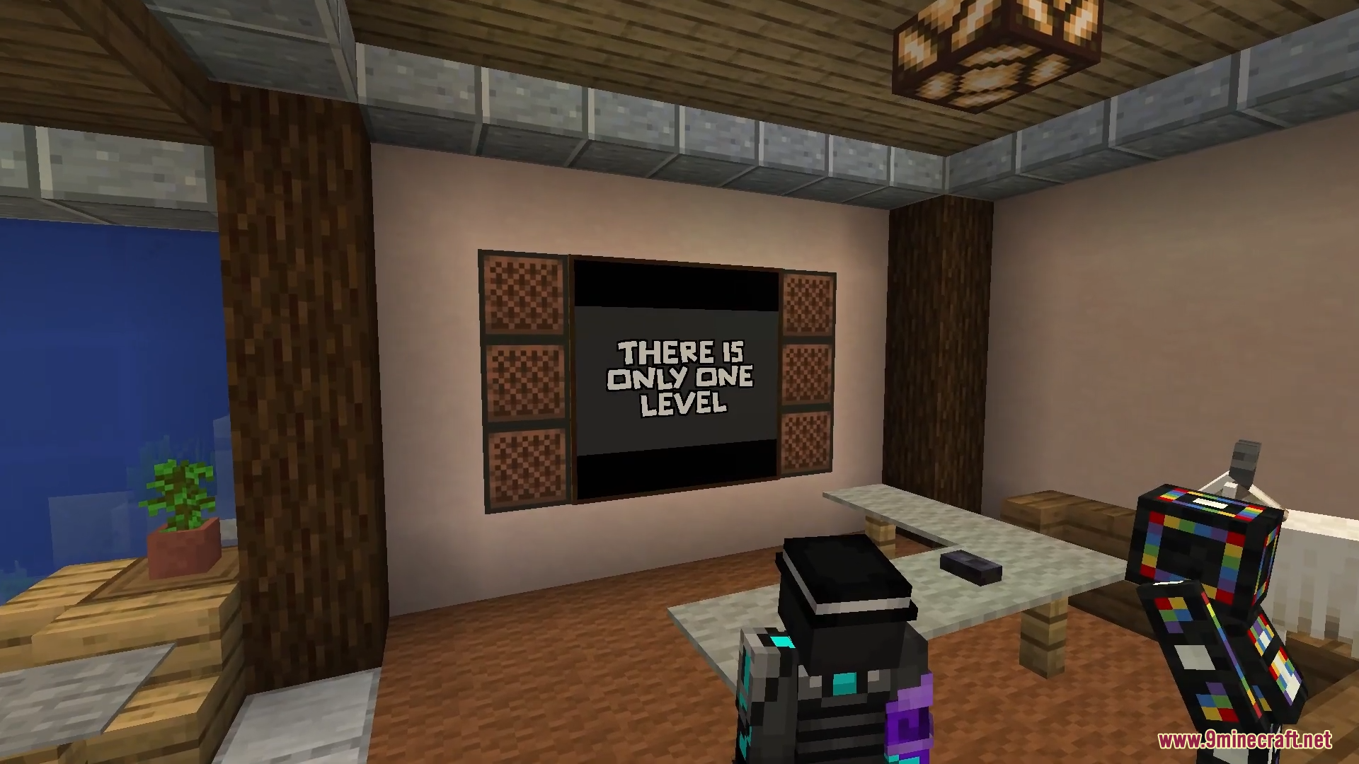 Only One Level Map (26.2, 1.20.1) – Mind-Bending Room 5 Two players stand in a room looking at the only one level screen