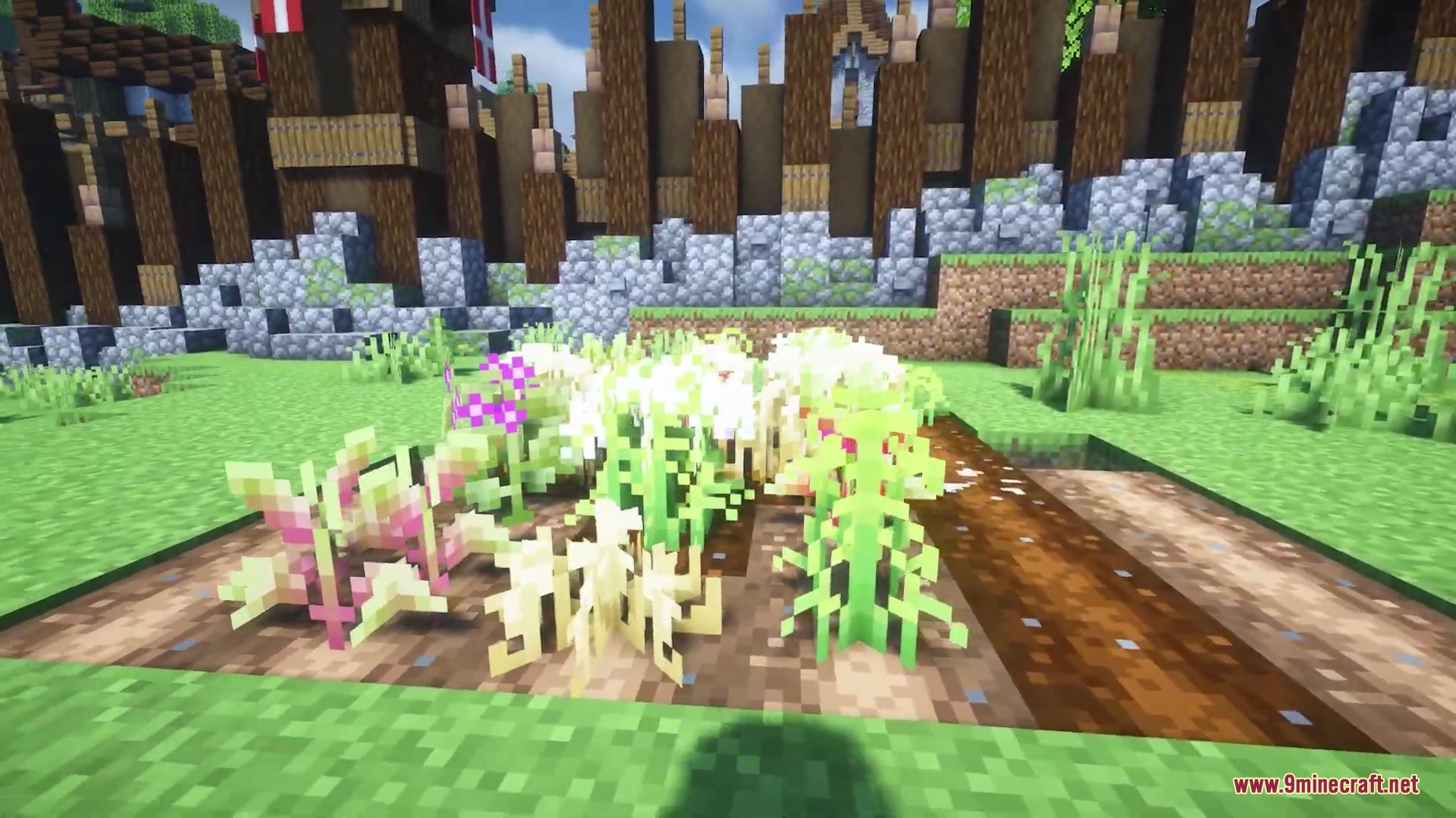 Os’ Crops Resource Pack (1.21.11, 1.20.1) – Organic Farms With Natural Crop 3 Minecraft farm showing varied plant models and rotations in the dirt