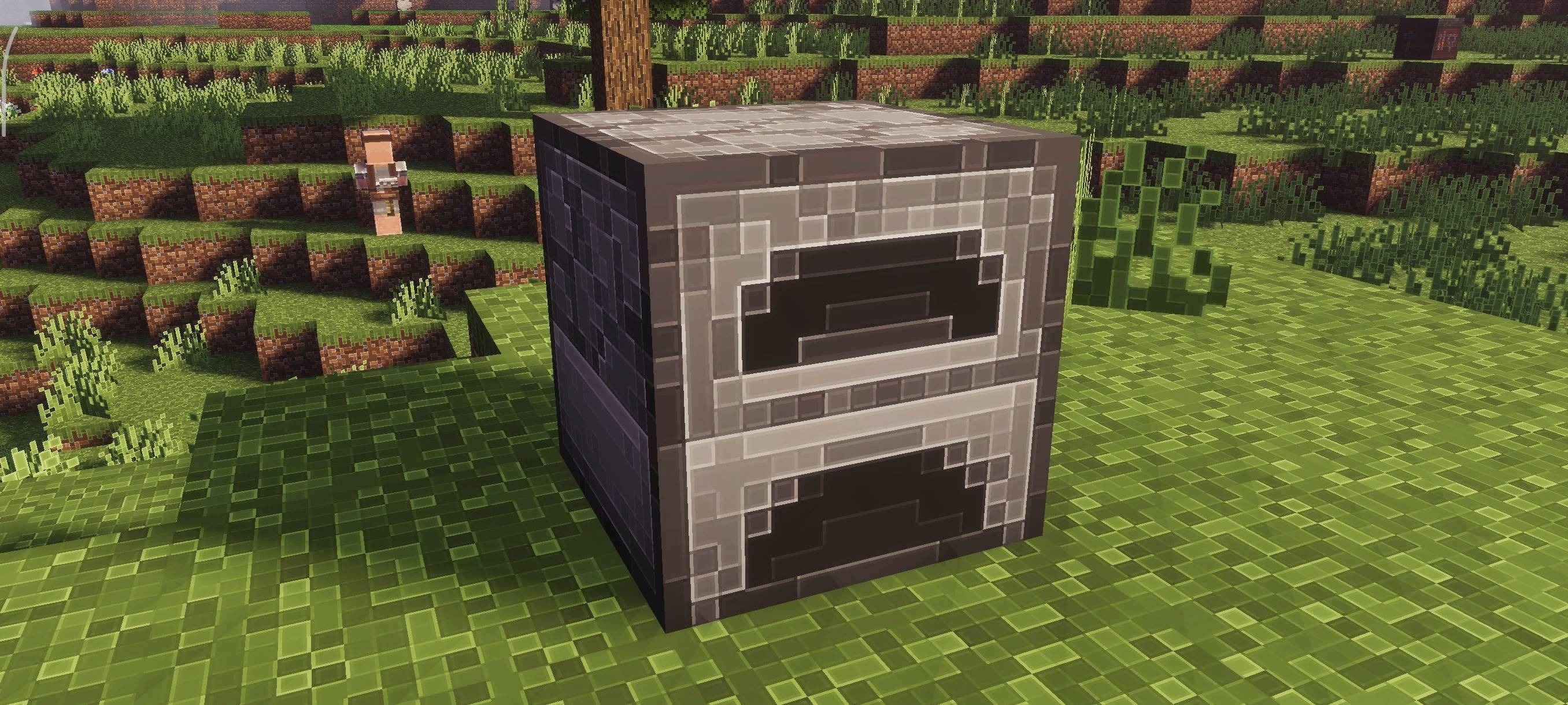 Outline Shader (26.X) – Sharp Stylized Graphics 7 Custom furnace design with detailed textures and crisp outlines on the grass